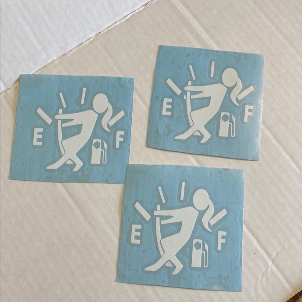 3 car decals of Out of Gas Girl 3 x3 made of white vinyl